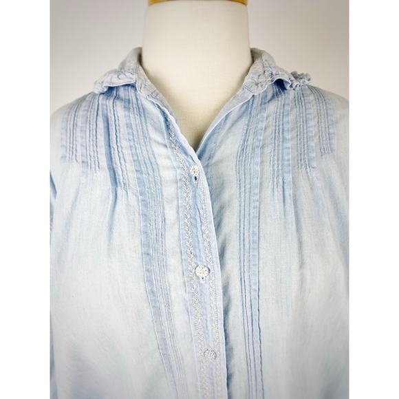 90s Womens Ralph Lauren Polo Country Denim Pleaded Button Up Shirt Western SZ 10 - Picture 2 of 14